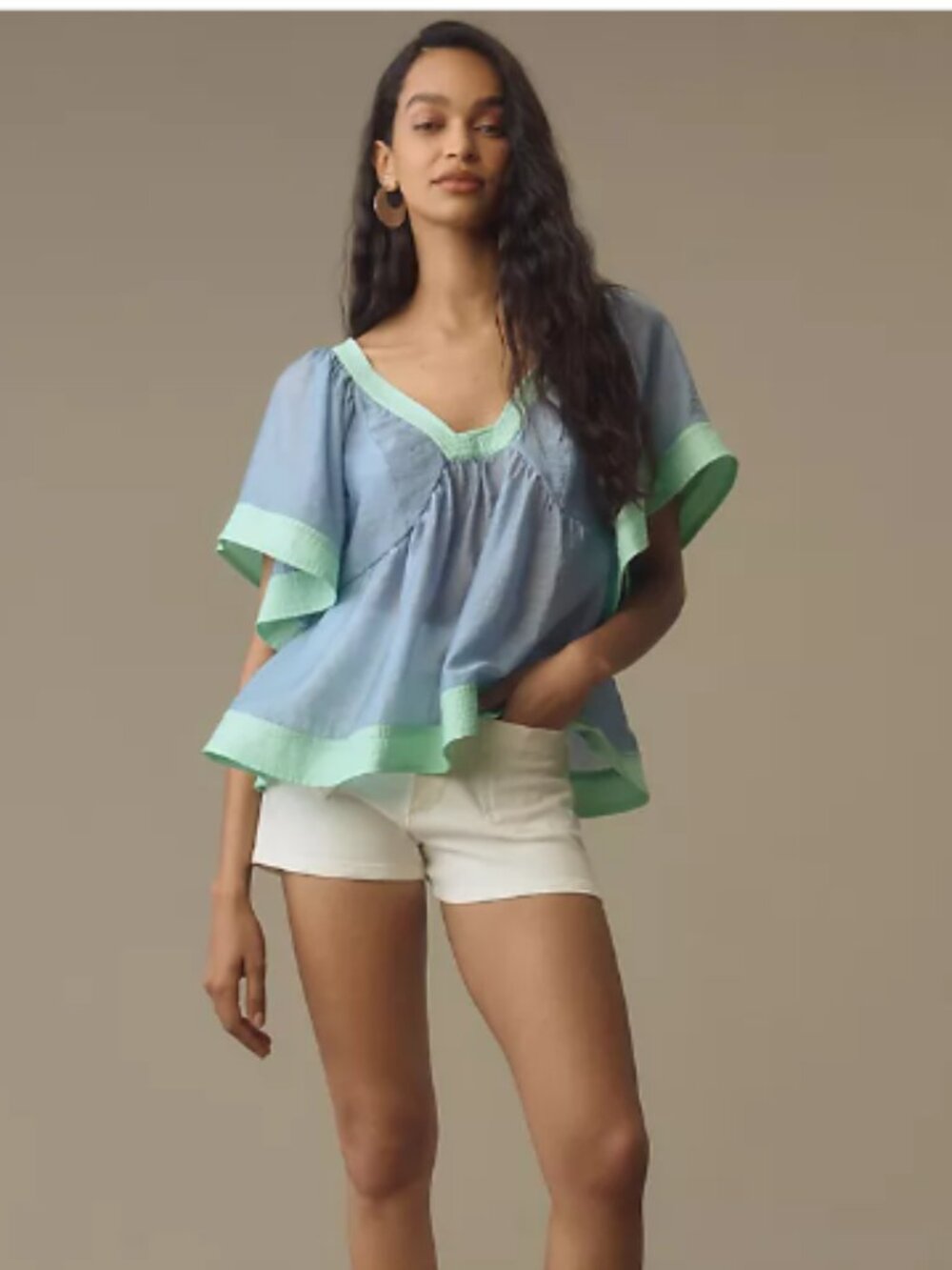 Anthropologie Colorblock Babydoll Top Size XS NWT